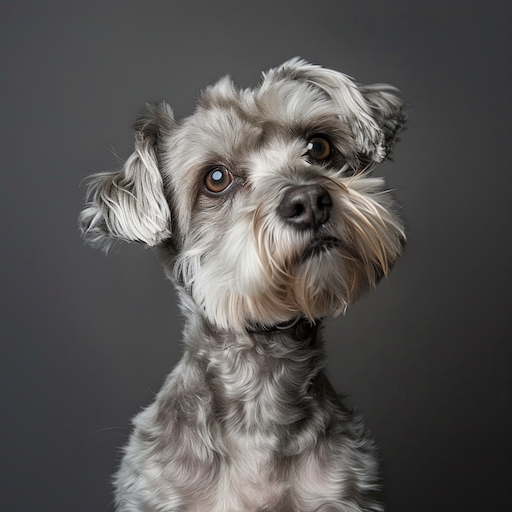 A dog with its head tilted to the side